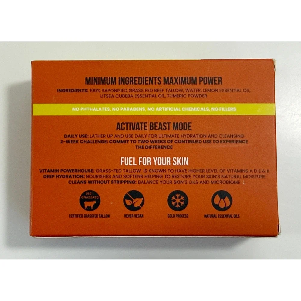 Beast Mode Soap Tallow Soap‎ Mens 4.5oz Orange Lemon Leaf Grass Fed Beef Tallow